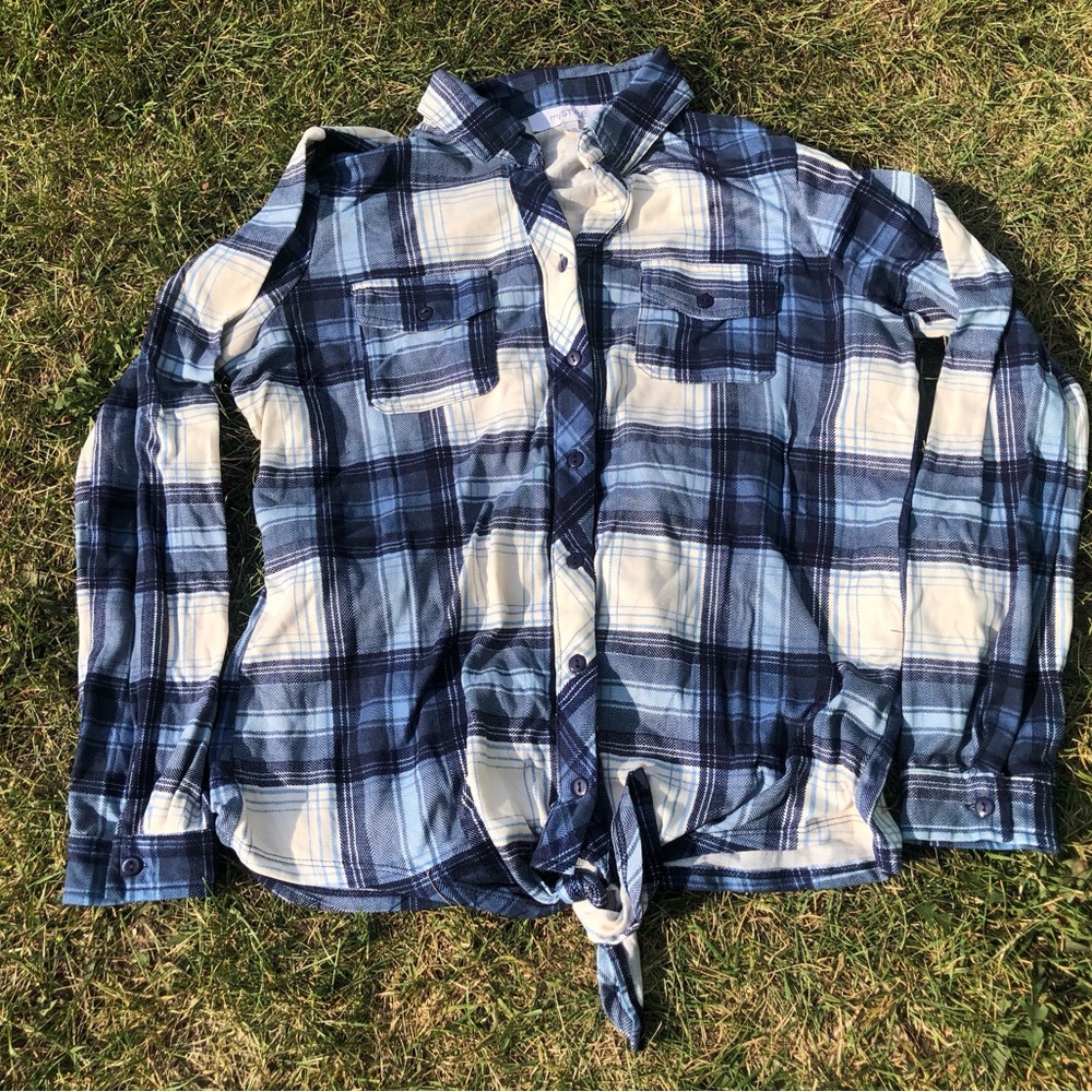 Women's Blue Plaid Button-Down Shirt